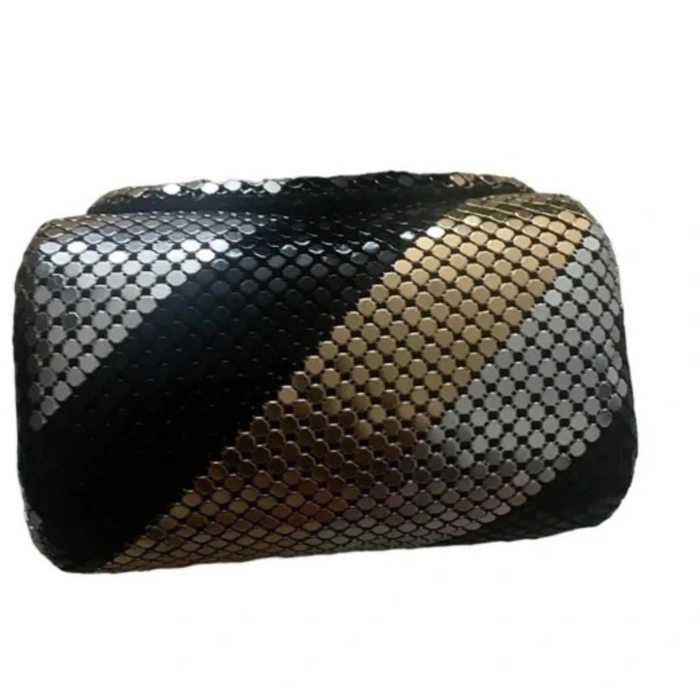 Lipstick Case Holder with Mirror, in Black Gold Silver Stripes‎